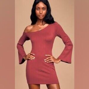 Lulu's Day by Day Asymmetrical Off-the-Shoulder Mini Dress Size Medium NWT